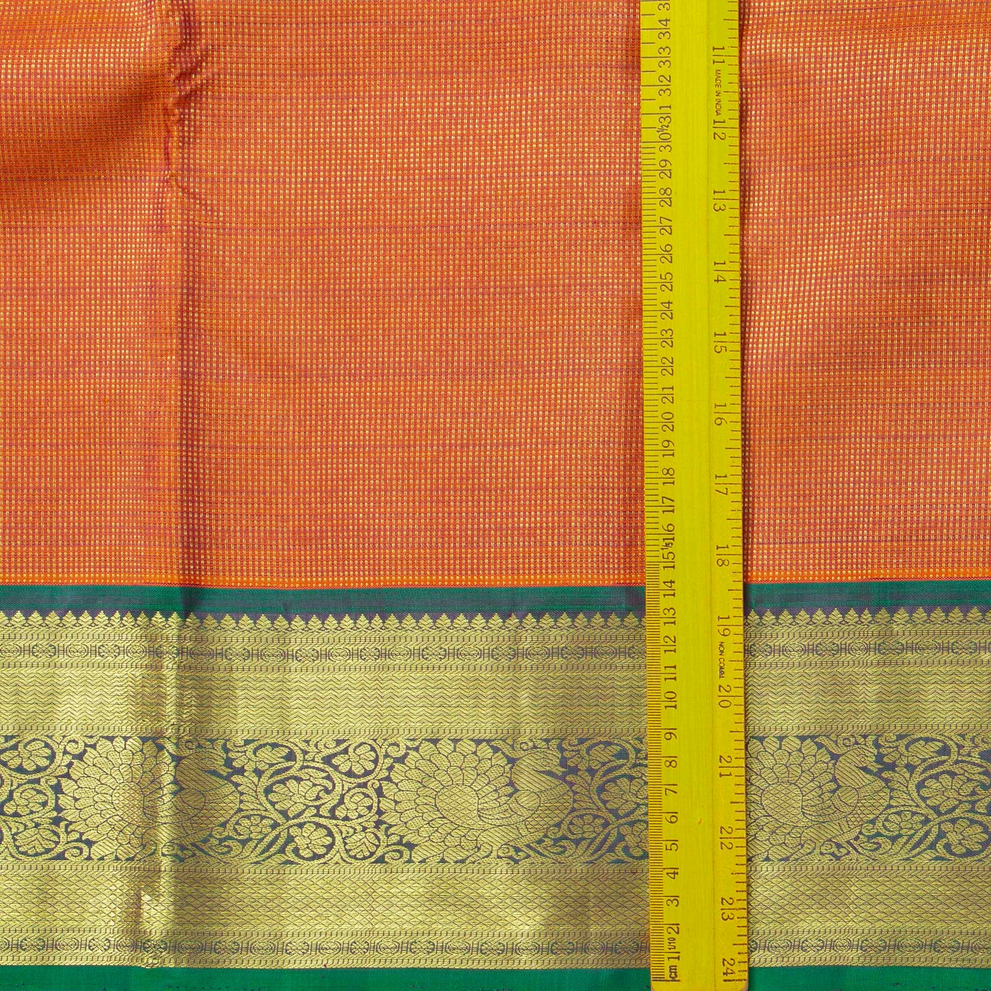 Orange And Green Kanchipuram Silk Saree For Festive Wear PV NYC 1828