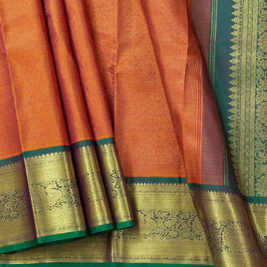 Orange And Green Kanchipuram Silk Saree For Festive Wear PV NYC 1828