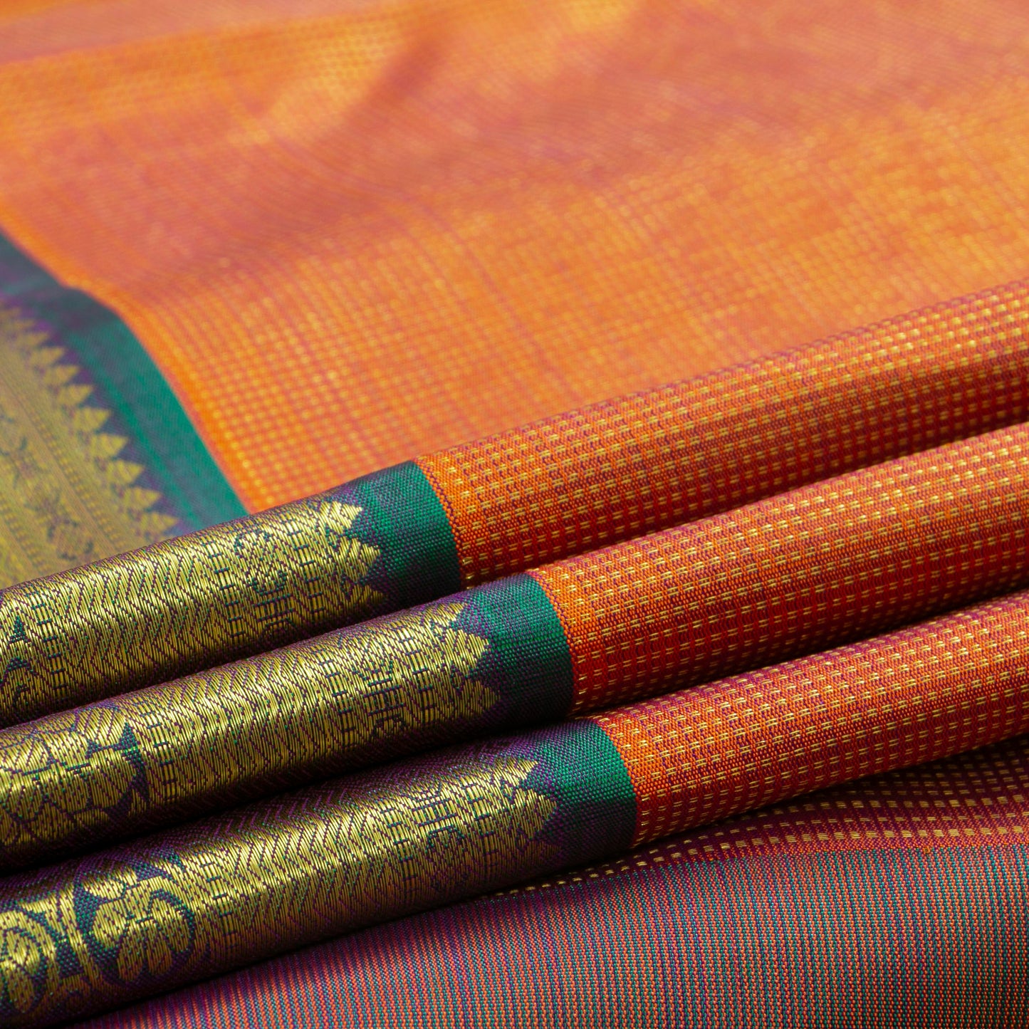 Orange And Green Kanchipuram Silk Saree For Festive Wear PV NYC 1828