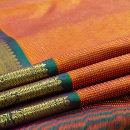 Orange And Green Kanchipuram Silk Saree For Festive Wear PV NYC 1828