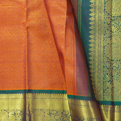 Orange And Green Kanchipuram Silk Saree For Festive Wear PV NYC 1828