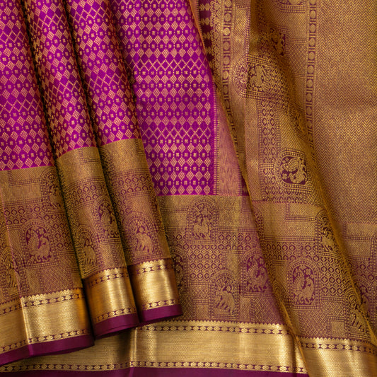 Purple And Magenta Kanchipuram Silk Saree For Bridal Wear PV NYC 1881