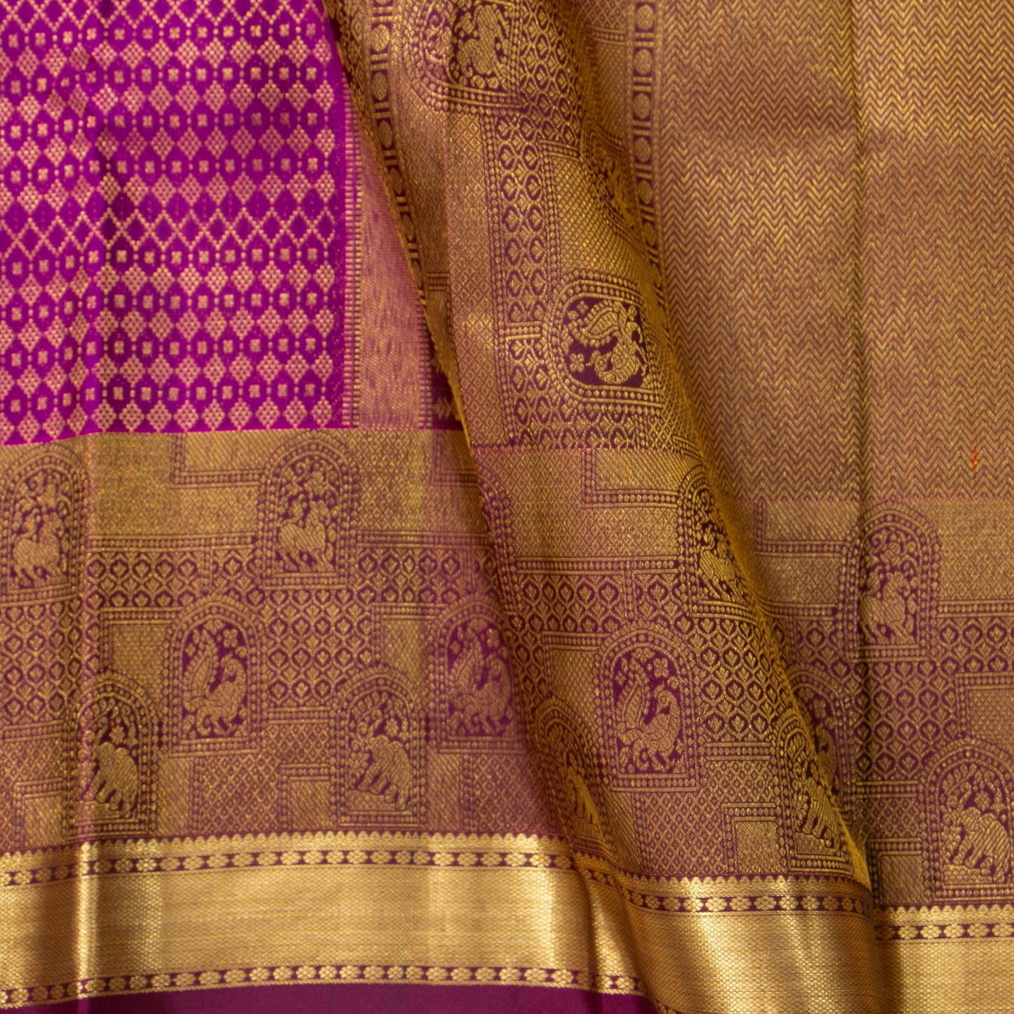 Purple And Magenta Kanchipuram Silk Saree For Bridal Wear PV NYC 1881