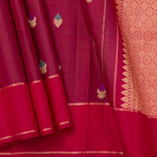Maroon And Pink Kanchipuram Silk Saree For Festive Wear PV NYC 1887
