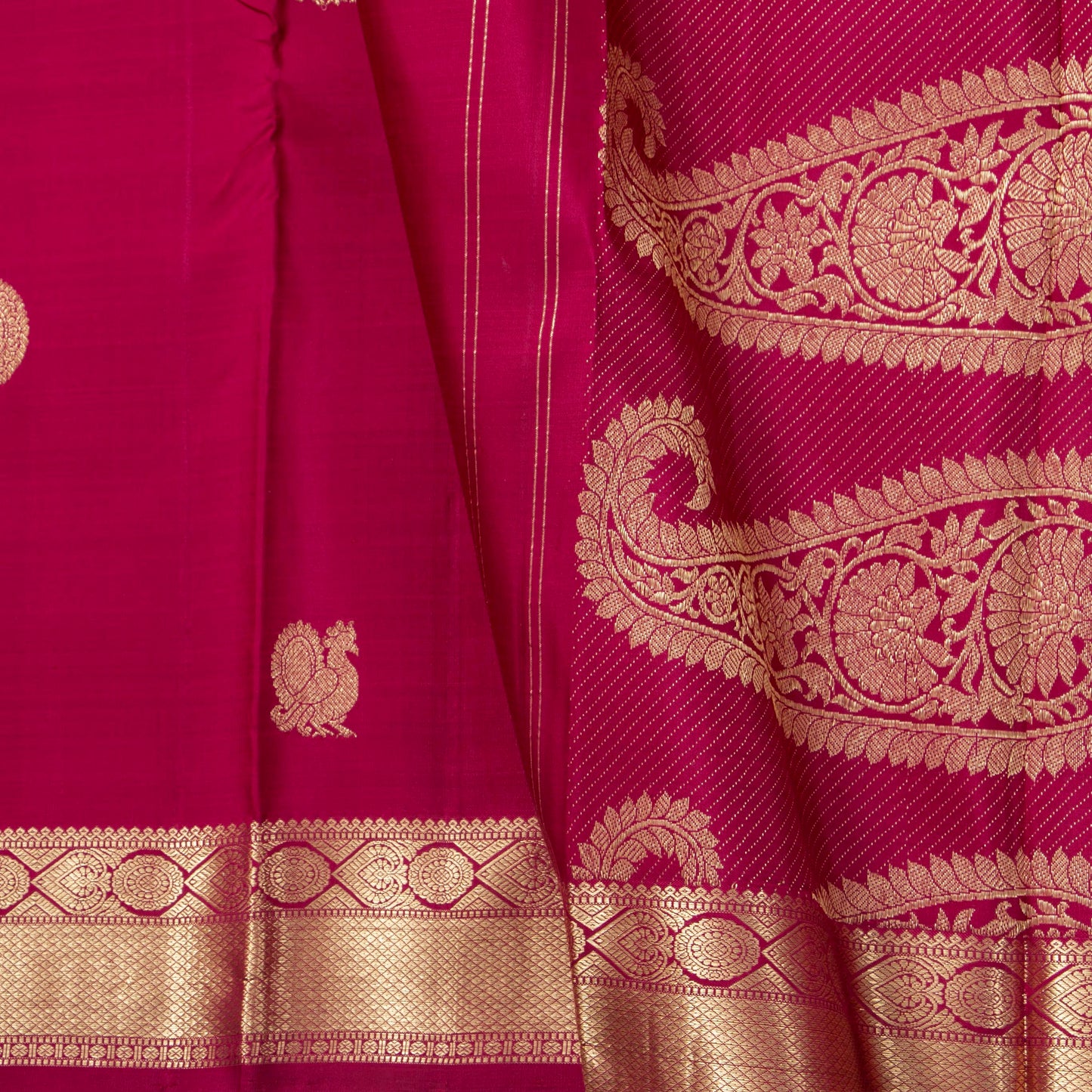 Pink Kanchipuram Silk Saree  With Banarasi Style Pallu For Wedding Wear PV NYC 1884