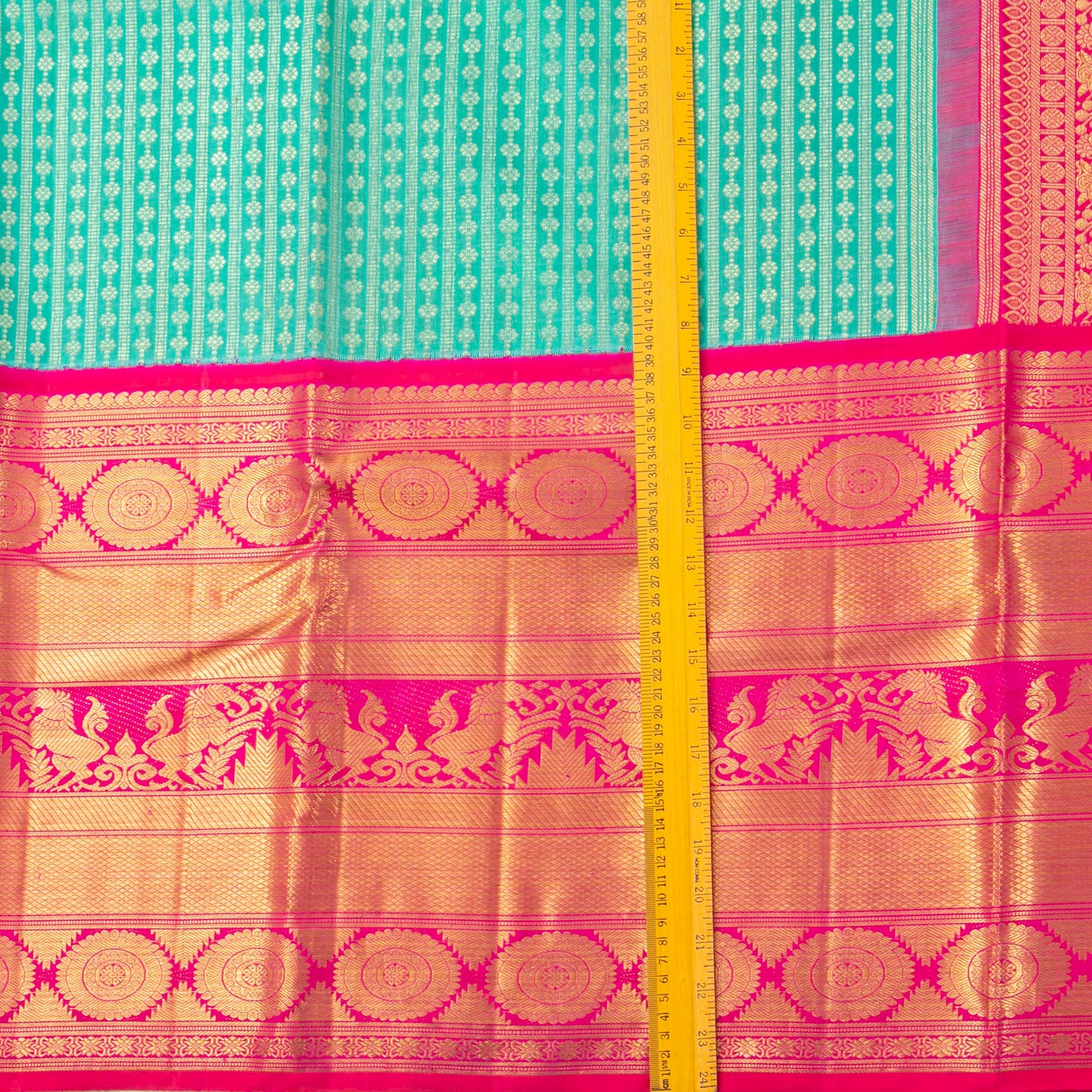 Teal And Pink Kanchipuram Silk Saree For Bridal Wear PV NYC 1895