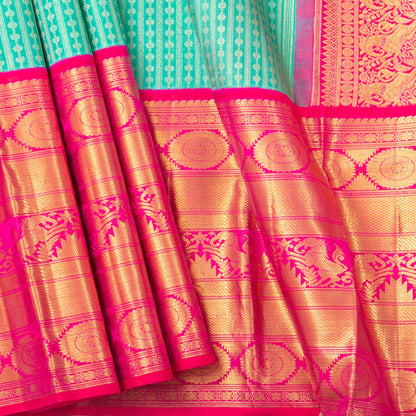 Teal And Pink Kanchipuram Silk Saree For Bridal Wear PV NYC 1895