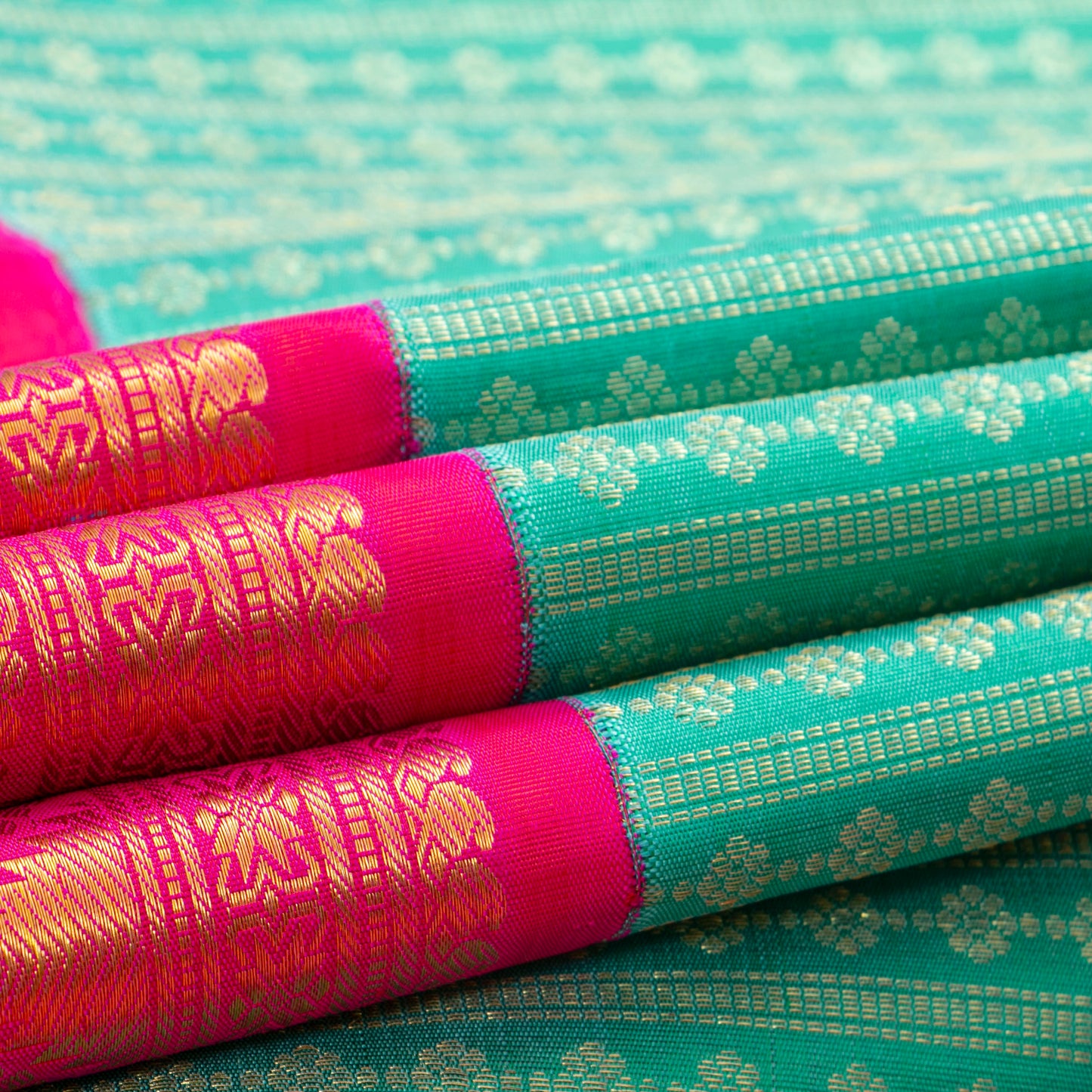 Teal And Pink Kanchipuram Silk Saree For Bridal Wear PV NYC 1895