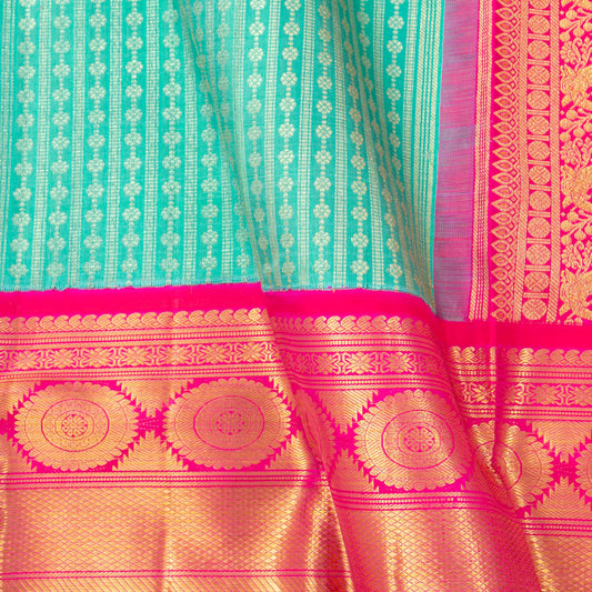Teal And Pink Kanchipuram Silk Saree For Bridal Wear PV NYC 1895
