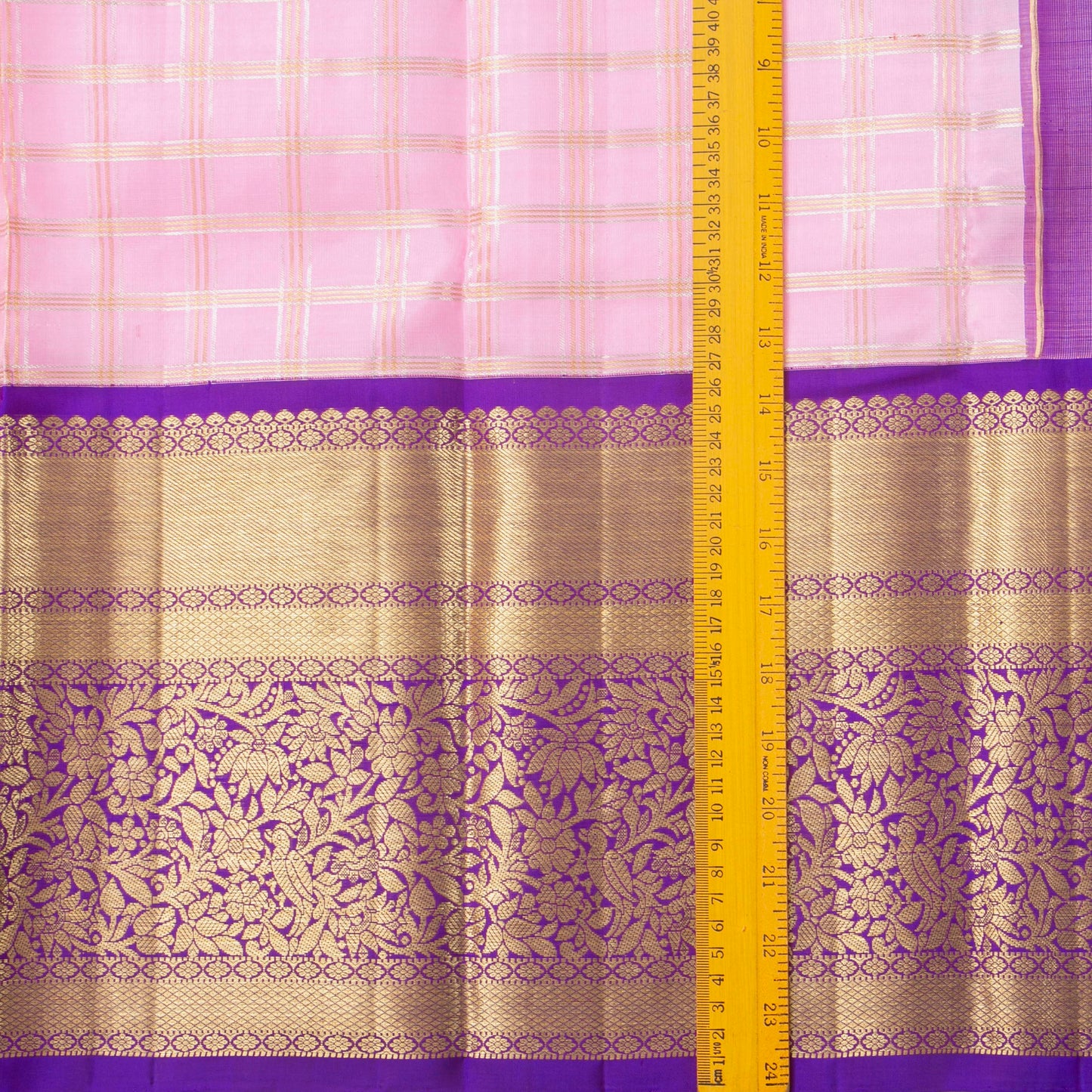 Lotus Pink And Violet Kanchipuram Silk Saree With Zari Checks For Bridal Wear PV NYC 1906