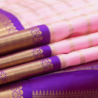 Lotus Pink And Violet Kanchipuram Silk Saree With Zari Checks For Bridal Wear PV NYC 1906