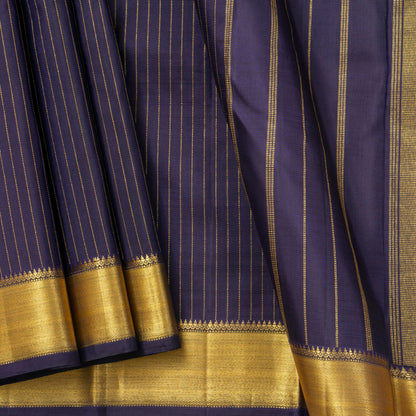 Navy Blue Kanchipuram SIlk Saree With Zari Stripes For Festive Wear PV NYC 1928
