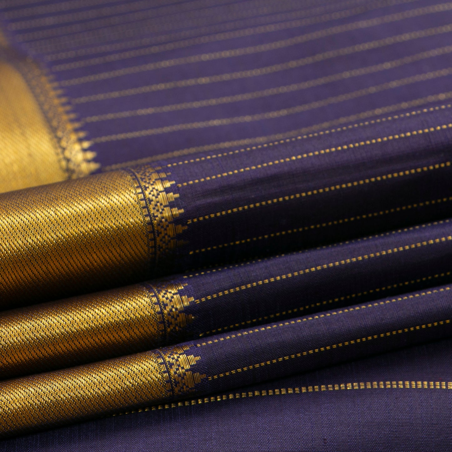 Navy Blue Kanchipuram SIlk Saree With Zari Stripes For Festive Wear PV NYC 1928