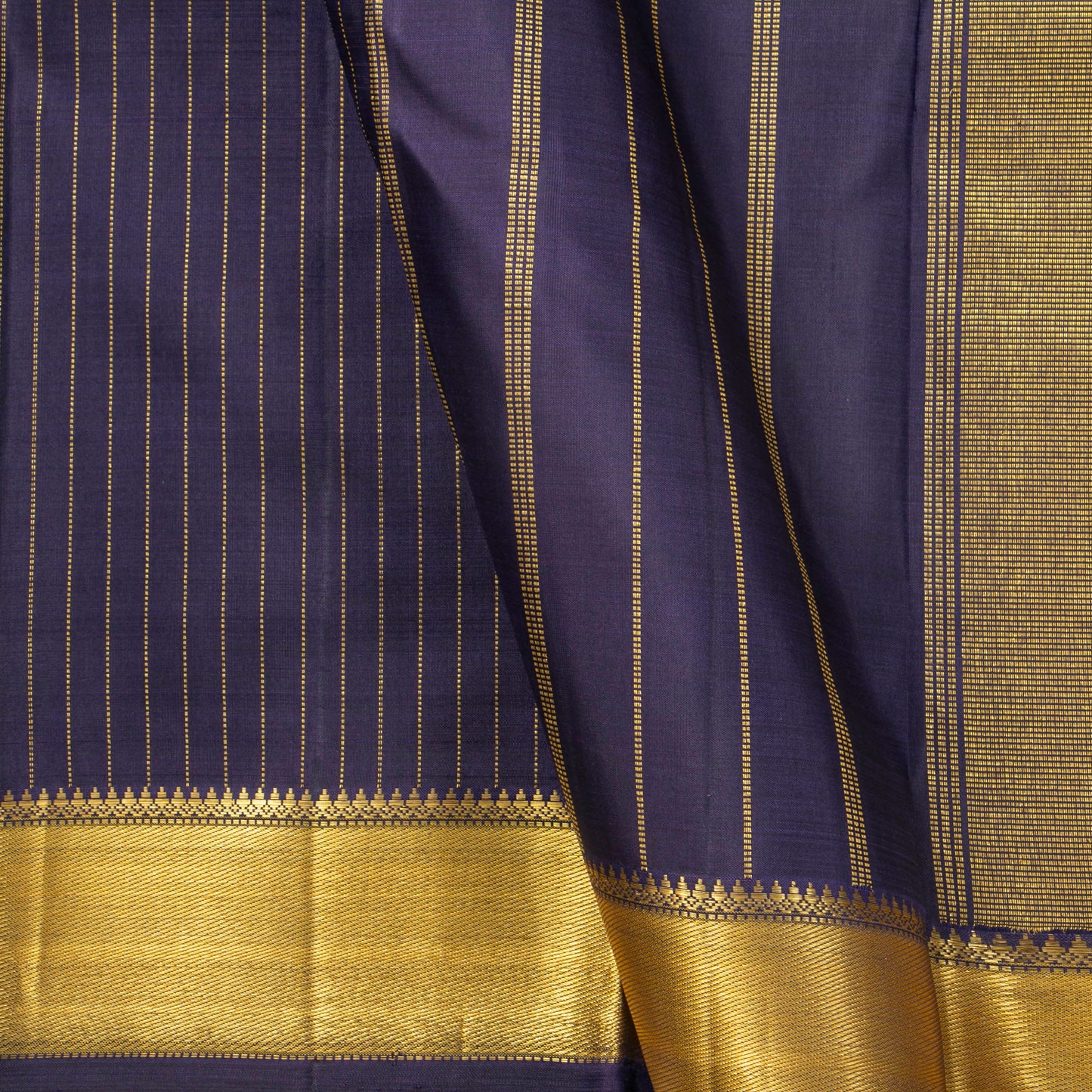 Navy Blue Kanchipuram SIlk Saree With Zari Stripes For Festive Wear PV NYC 1928