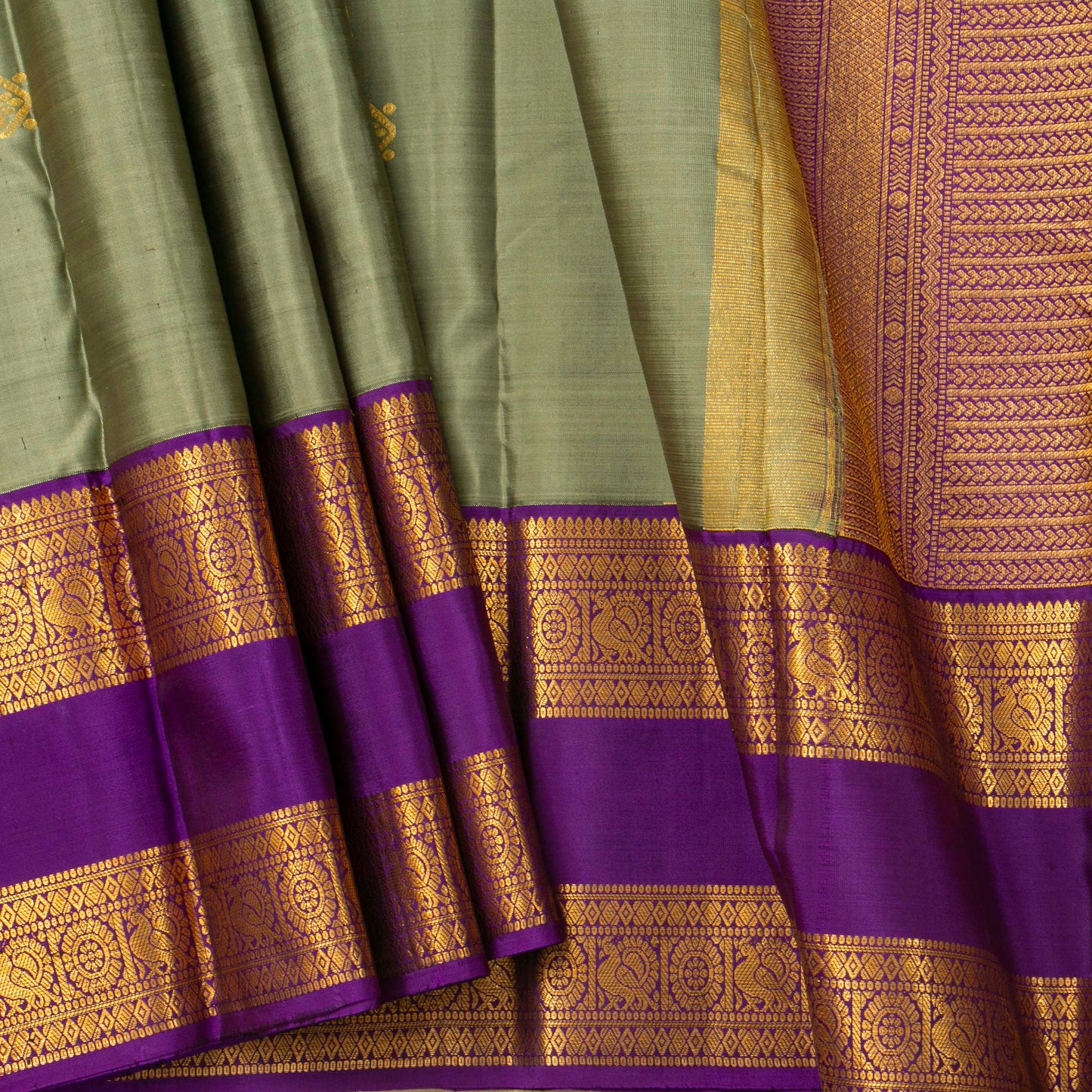 Elachi Green And Purple Kanchipuram Silk Saree For Festive Wear PV NYC 1935
