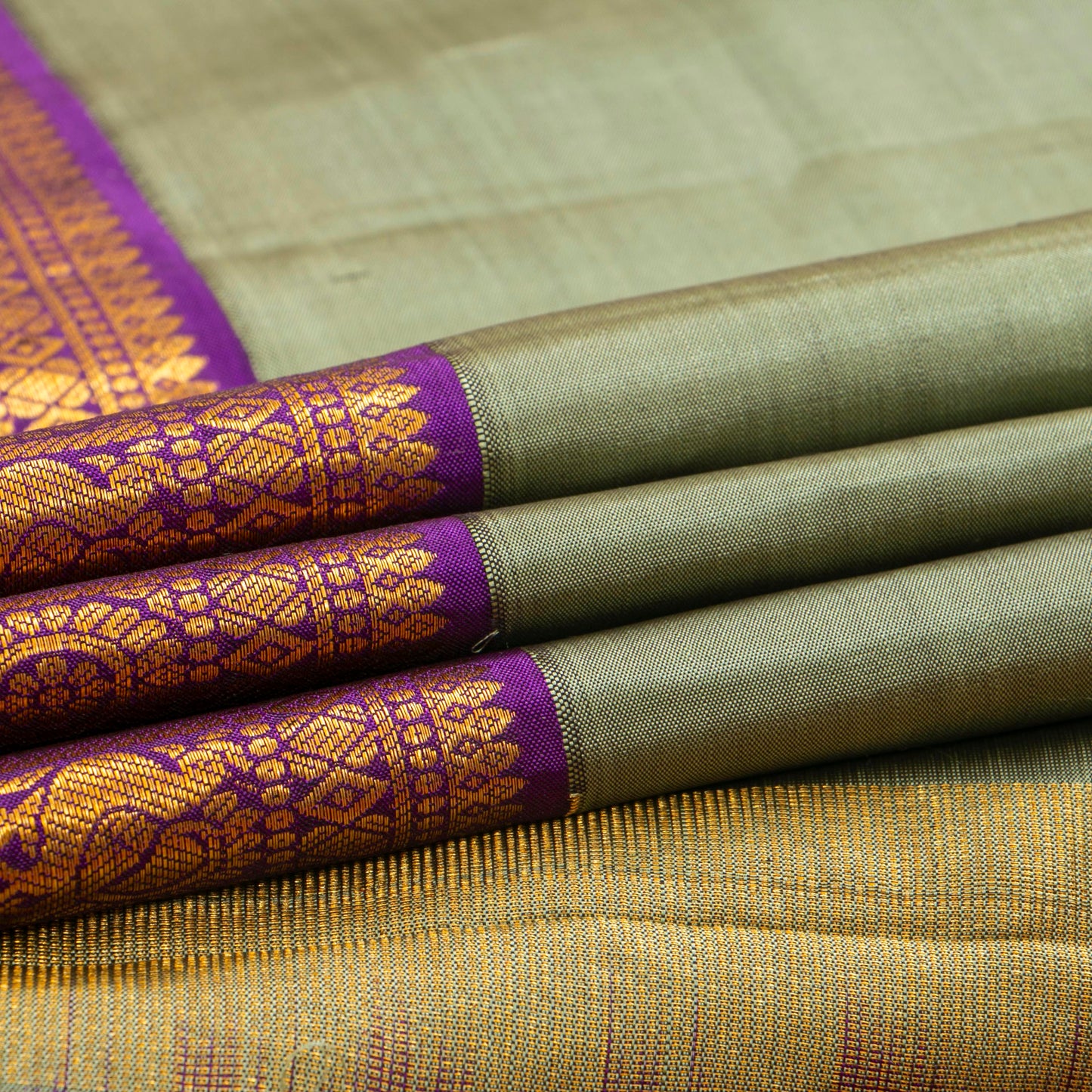 Elachi Green And Purple Kanchipuram Silk Saree For Festive Wear PV NYC 1935