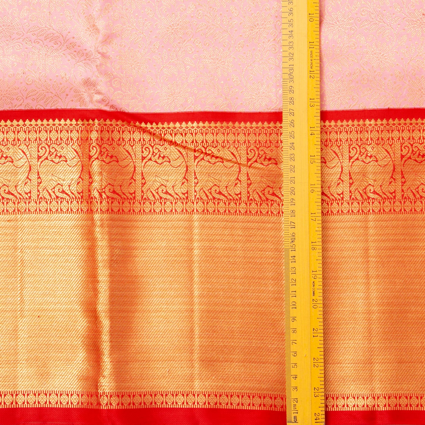 Pastel Pink And Red Kanchipuram Silk Saree With Gold Brocade For Bridal Wear PV NYC 1897