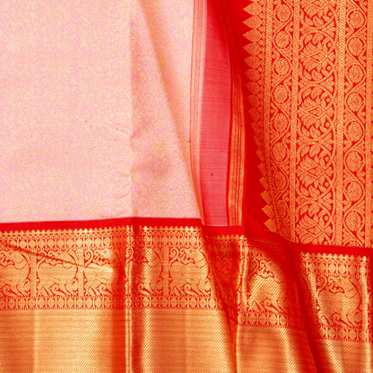 Pastel Pink And Red Kanchipuram Silk Saree With Gold Brocade For Bridal Wear PV NYC 1897