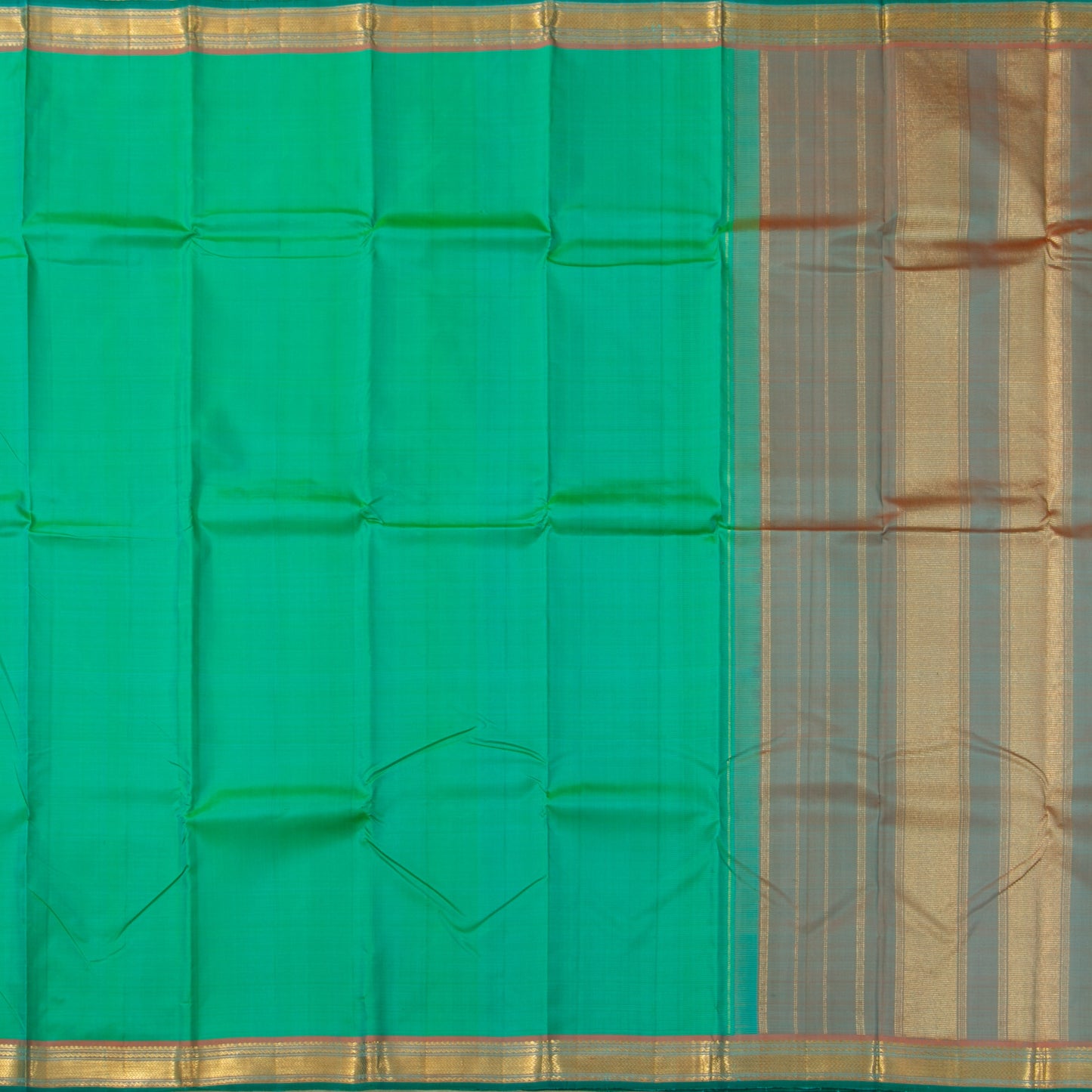 Sea Green Kanchipuram Silk Saree With Small Border Handwoven Pure Silk For Festive Wear PV J 2465