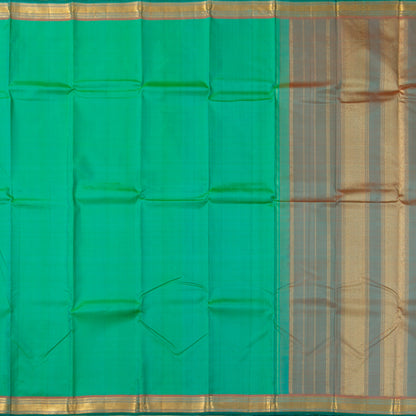 Sea Green Kanchipuram Silk Saree With Small Border Handwoven Pure Silk For Festive Wear PV J 2465