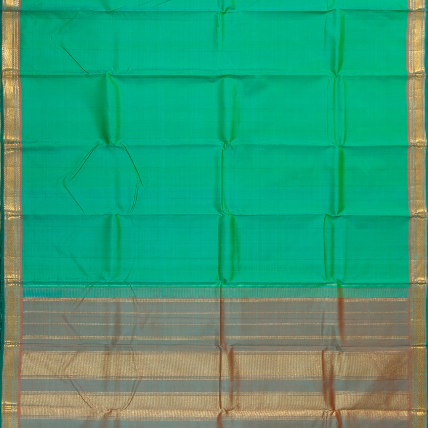 Sea Green Kanchipuram Silk Saree With Small Border Handwoven Pure Silk For Festive Wear PV J 2465