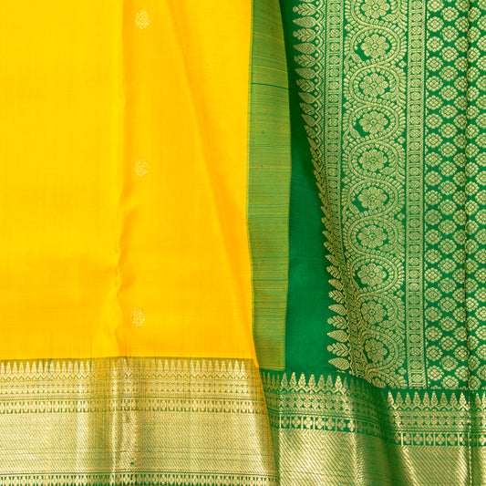 Yellow And Green Kanchipuram Silk Saree For Wedding Wear PV NYC 1826
