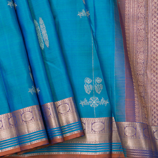 Cobalt Blue And Mauve Kanchipuram Silk Saree For Wedding Wear PV NYC 1911
