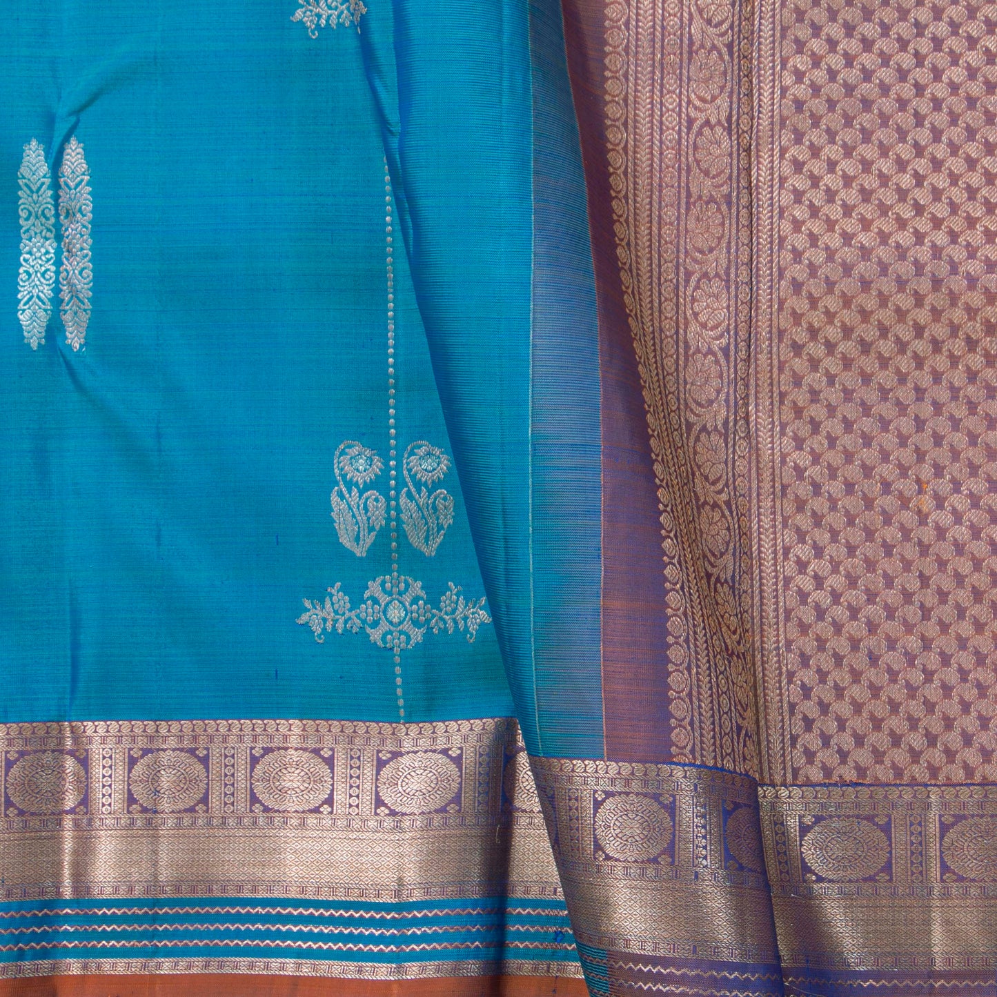 Cobalt Blue And Mauve Kanchipuram Silk Saree For Wedding Wear PV NYC 1911