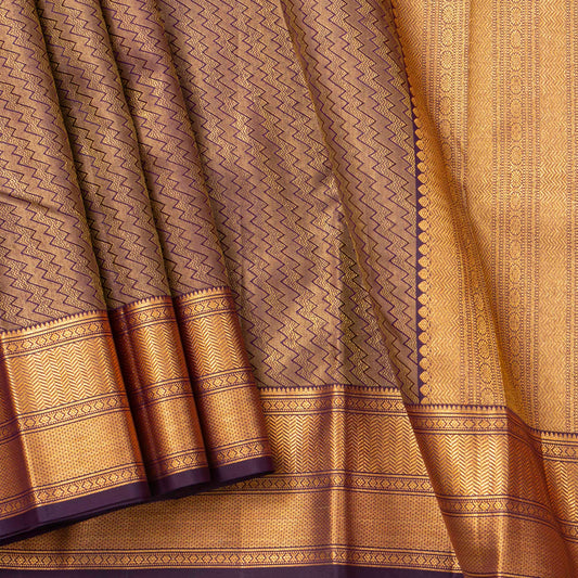 Deep Purple And Gold Kanchipuram Silk Saree For Bridal Wear PV NYC 1882