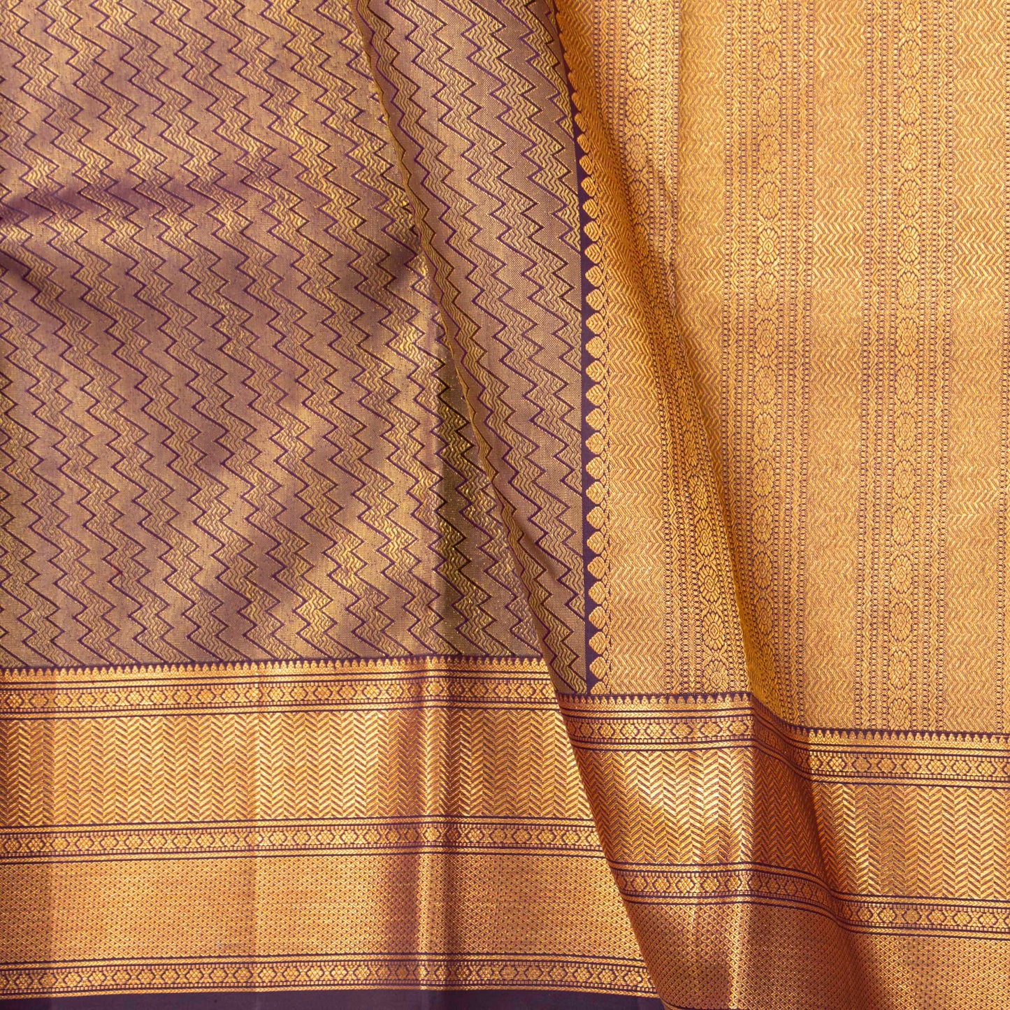 Deep Purple And Gold Kanchipuram Silk Saree For Bridal Wear PV NYC 1882