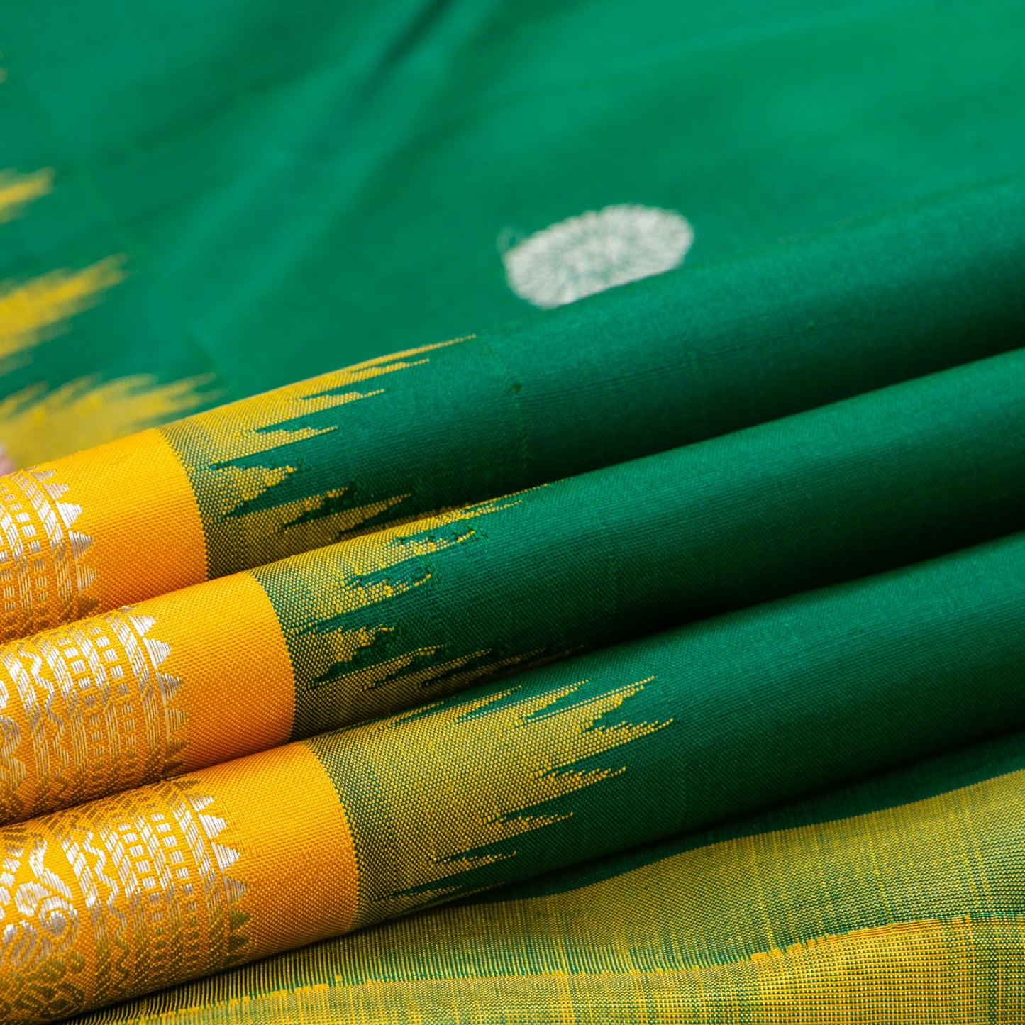 Green And Yellow Kanchipuram Silk Saree For Wedding Wear PV NYC 1909