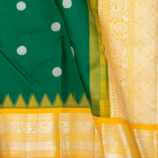 Green And Yellow Kanchipuram Silk Saree For Wedding Wear PV NYC 1909