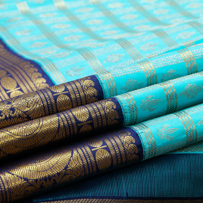 Blue Kanchipuram Silk Saree For Wedding Wear PV NYC 1899