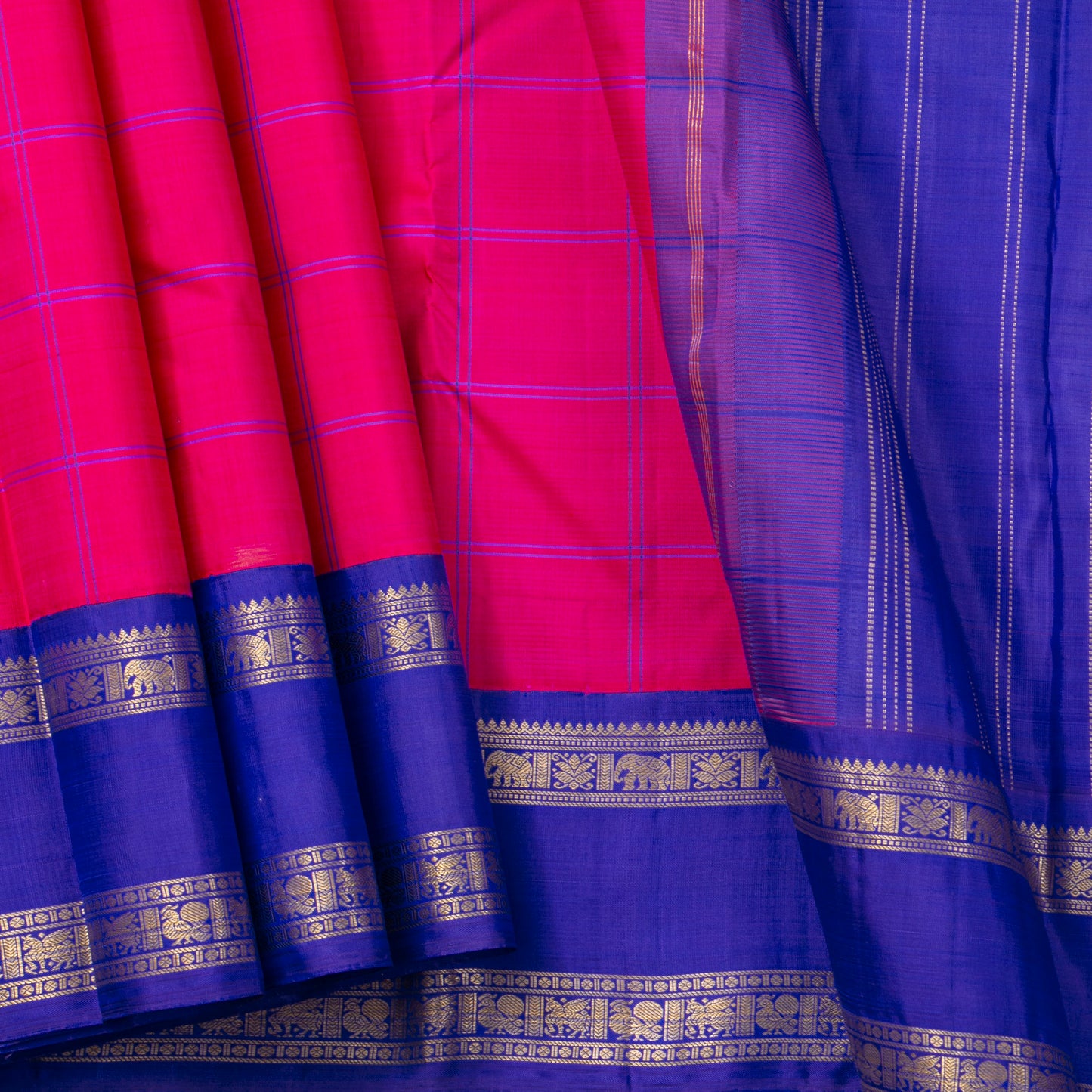 Pink And Blue Kanchipuram Silk Saree For Festive Wear PV NYC 1912
