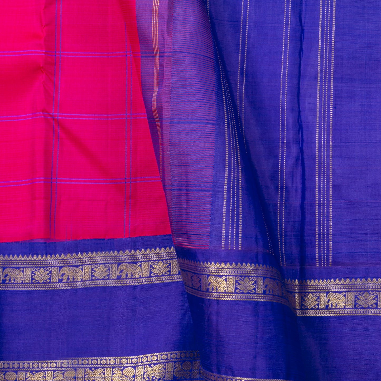 Pink And Blue Kanchipuram Silk Saree For Festive Wear PV NYC 1912