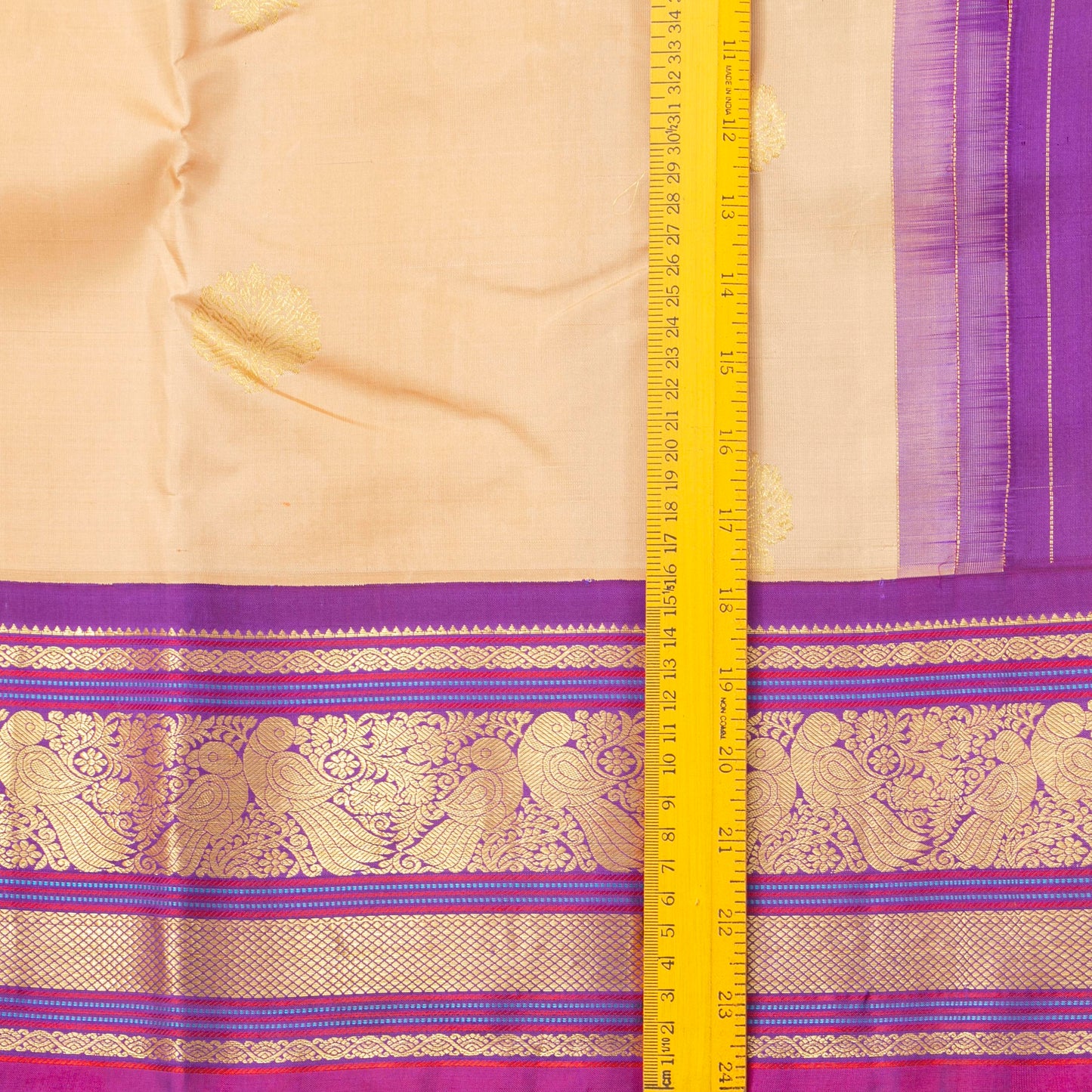 Cream And Purple Kanchipuram Silk Saree For Wedding Wear PV NYC 1919