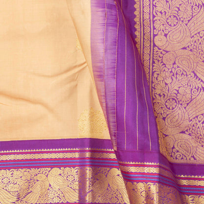 Cream And Purple Kanchipuram Silk Saree For Wedding Wear PV NYC 1919