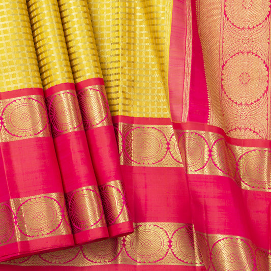 Yellow And Pink Kanchipuram Silk Saree For Wedding Wear PV NYC 1900