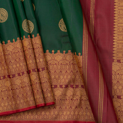 Green And Maroon Kanchipuram Silk Saree For Wedding Wear PV NYC 1914
