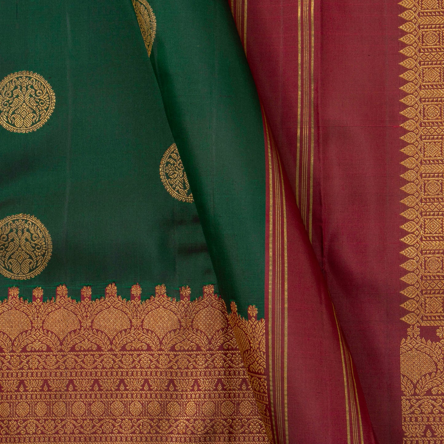 Green And Maroon Kanchipuram Silk Saree For Wedding Wear PV NYC 1914