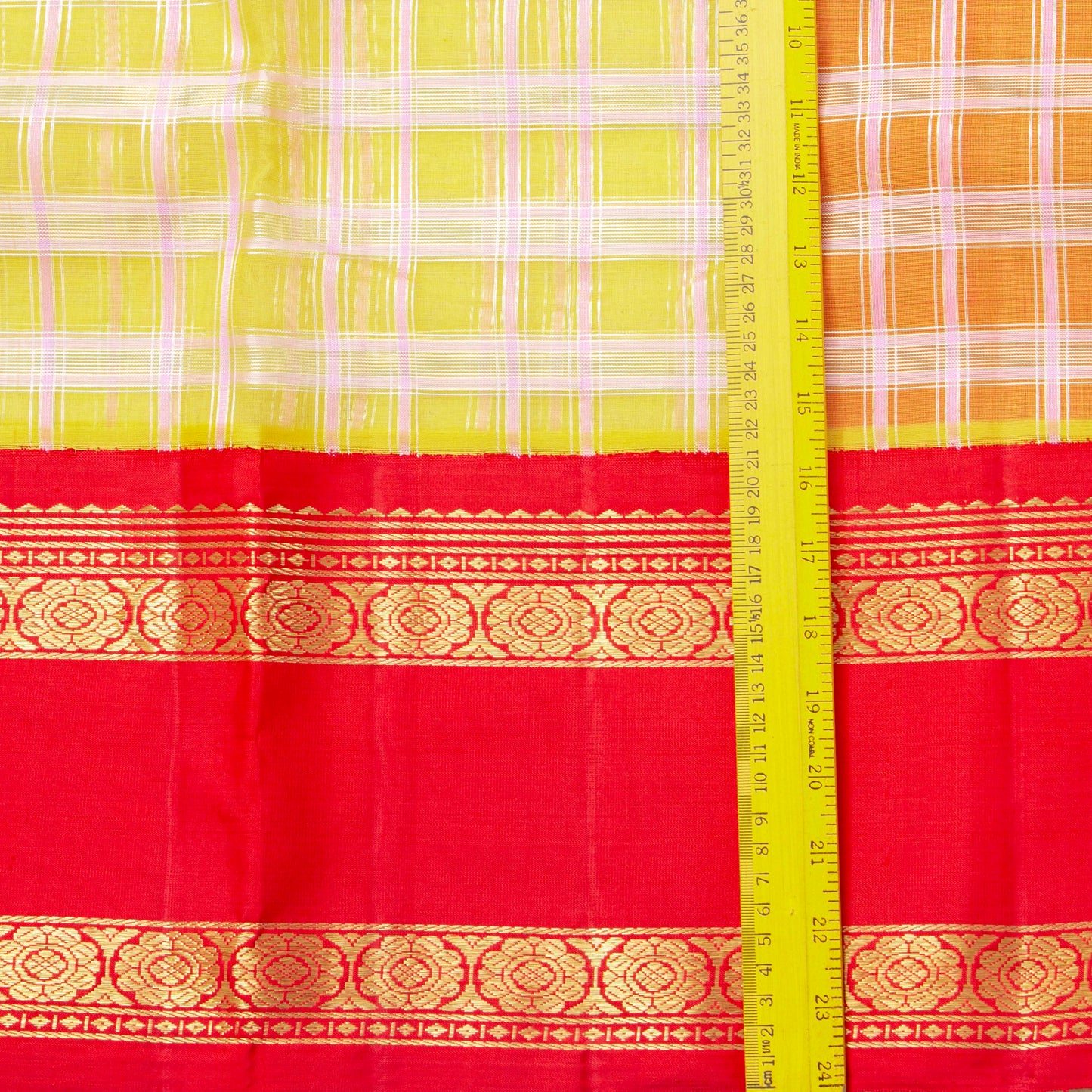 Yellow And Red Kanchipuram Organza Silk Saree For Wedding Wear PV NYC 1915