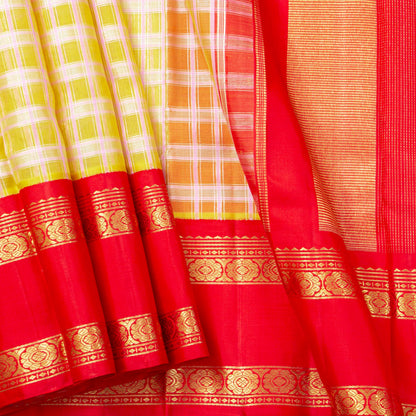 Yellow And Red Kanchipuram Organza Silk Saree For Wedding Wear PV NYC 1915