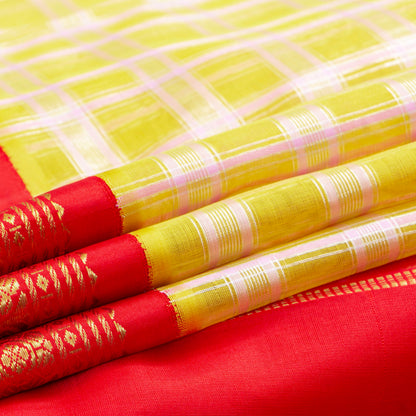 Yellow And Red Kanchipuram Organza Silk Saree For Wedding Wear PV NYC 1915