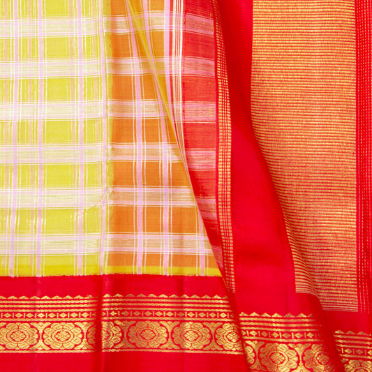 Yellow And Red Kanchipuram Organza Silk Saree For Wedding Wear PV NYC 1915