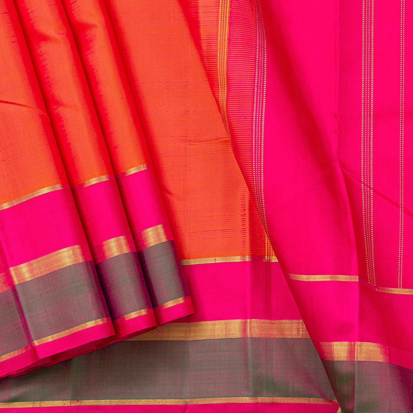 Orange And Pink Kanchipuram Silk Saree For Festive Wear PV NYC 1933
