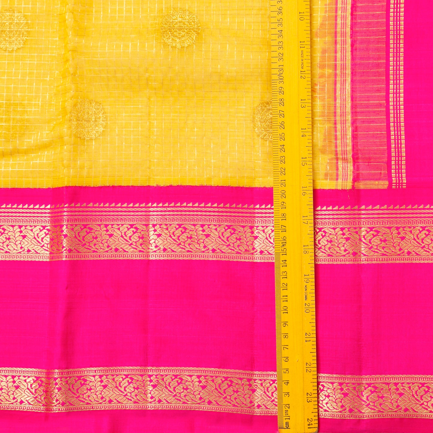 Yellow And Pink Kanchipuram Organza Silk Saree For Wedding Wear PV NYC 1916