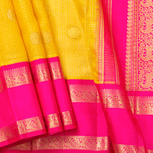 Yellow And Pink Kanchipuram Organza Silk Saree For Wedding Wear PV NYC 1916
