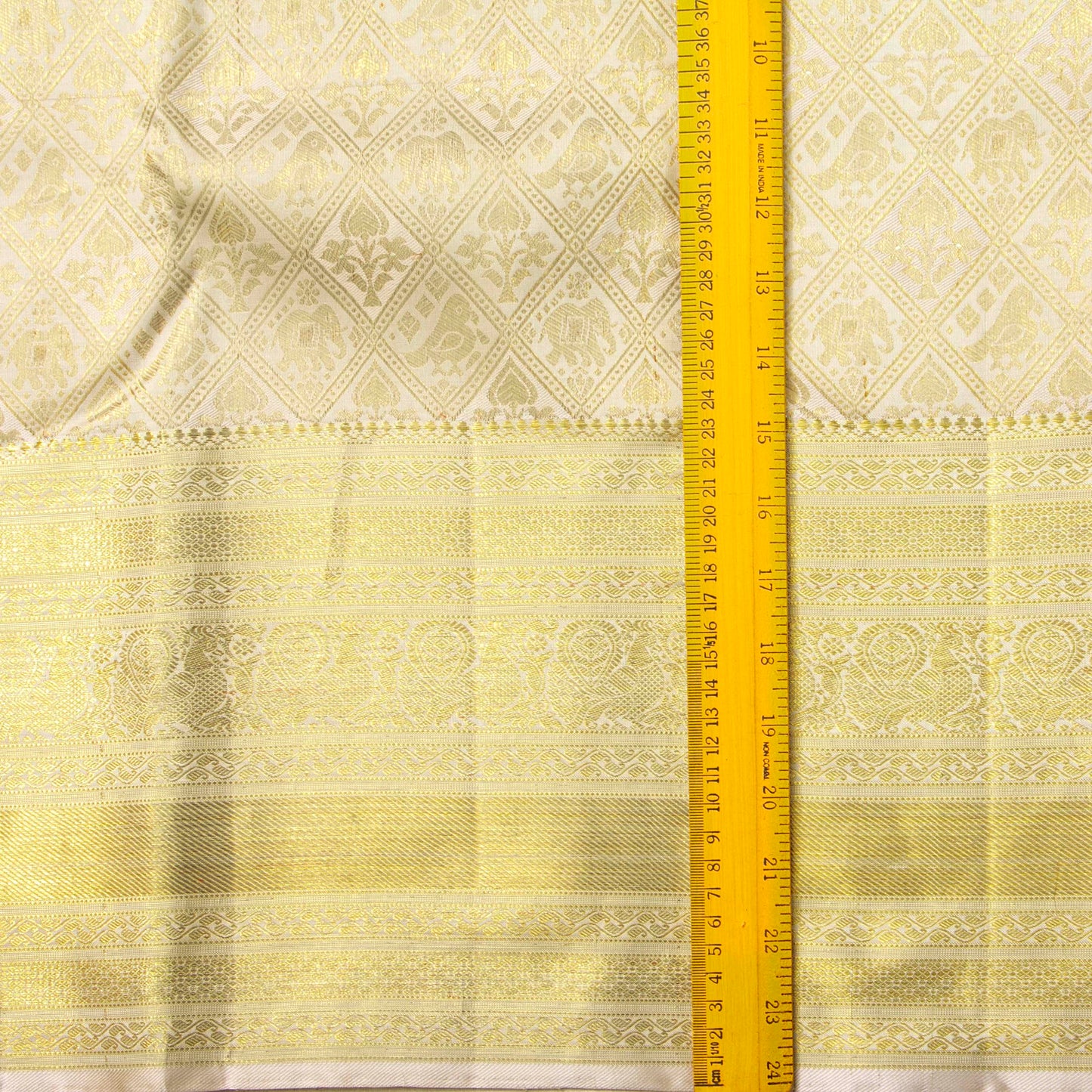 Off White Kanchipuram Silk Saree For Wedding Wear PV NYC 1927
