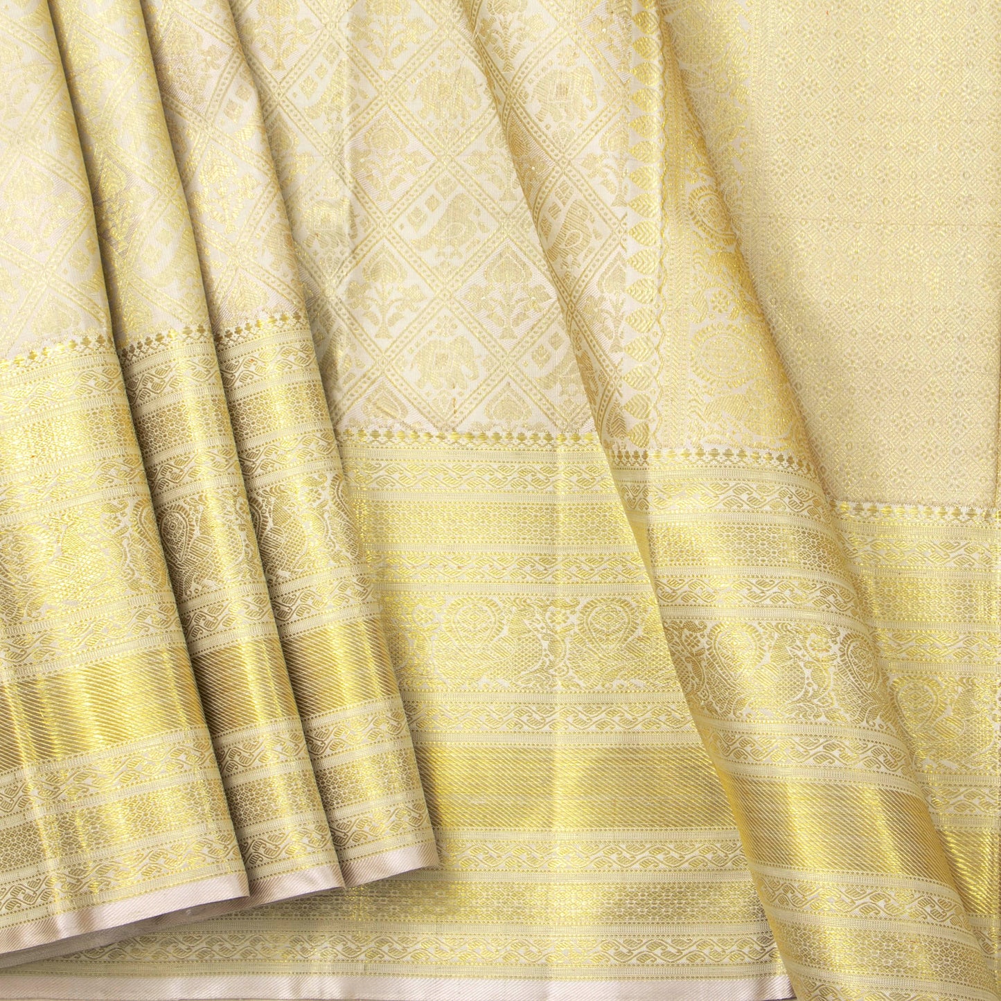 Off White Kanchipuram Silk Saree For Wedding Wear PV NYC 1927