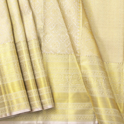 Off White Kanchipuram Silk Saree For Wedding Wear PV NYC 1927